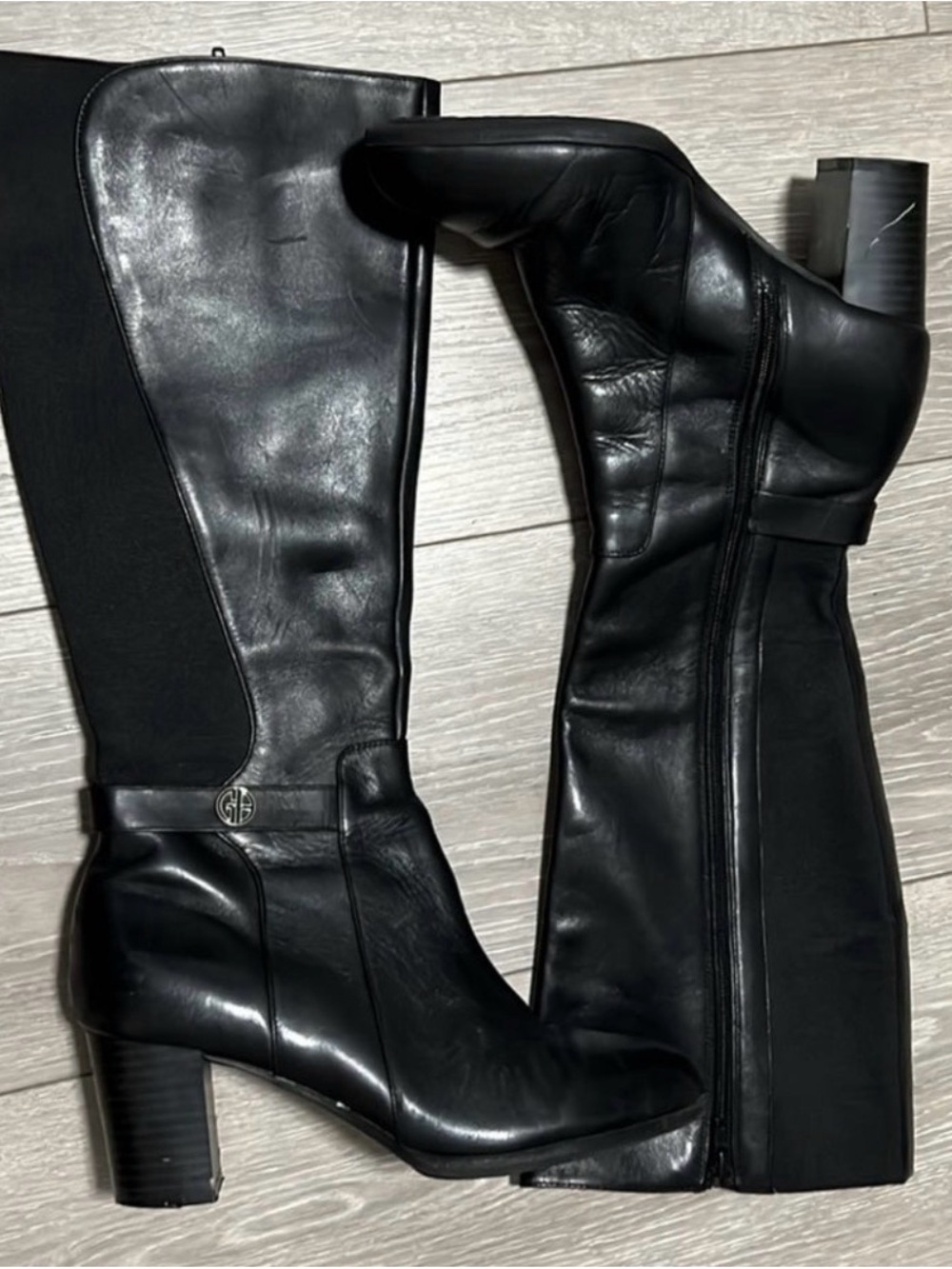 Giani Bernini Women's Black Leather Mid-Heel Knee Boots - Classic Comfort Sz 9.5